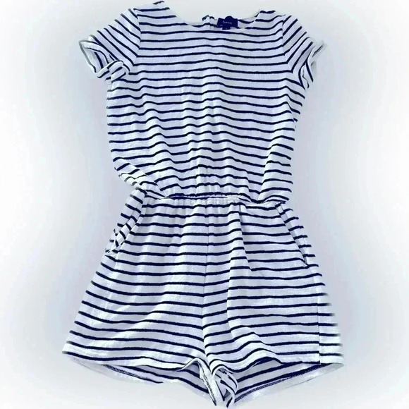 100% Cotton Lumiere white striped jumper womens size small shorts romper - Picture 2 of 6